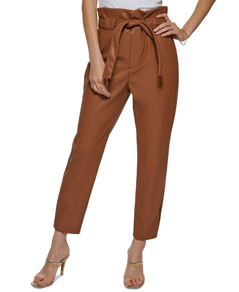 Faux Leather High Rise Tie Waist Ankle Pants